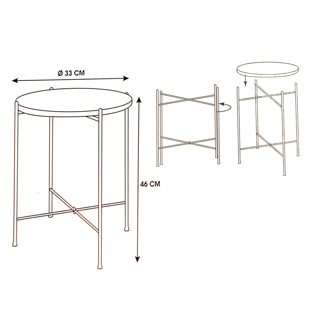 Stolik kawowy okrągły, składany, Ø 33 x 46 cm