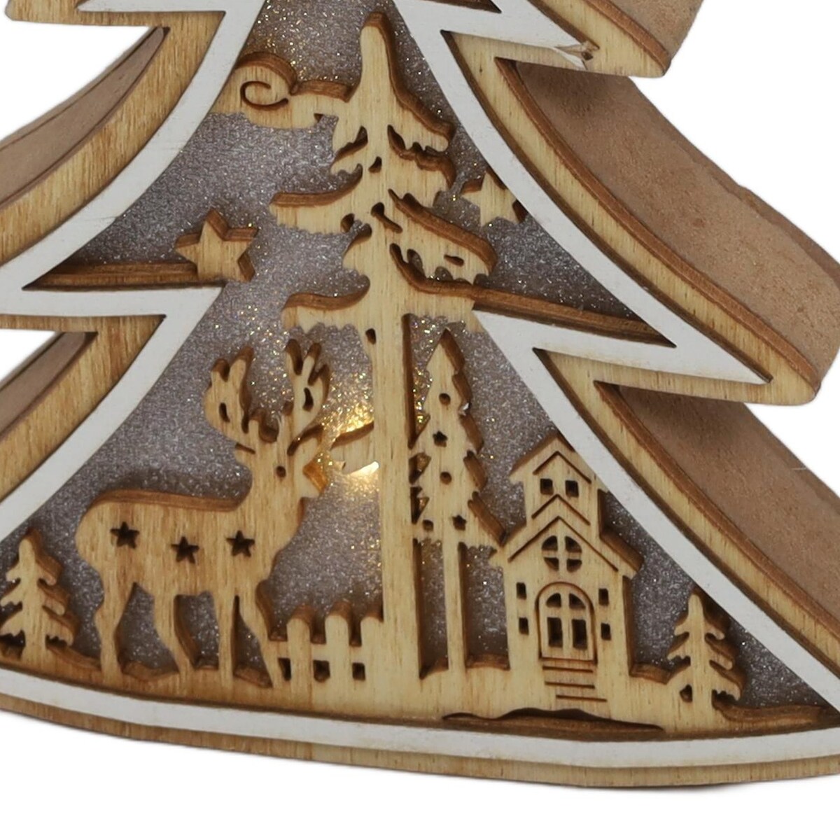 Drewniana dekoracja świąteczna do zawieszenia, 12 cm, LED, na baterie, kolor beżowy