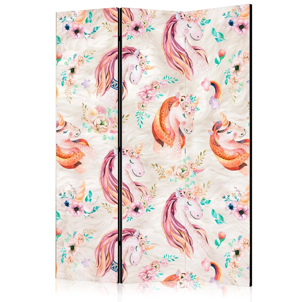 Parawan dwustronny Dla dzieci 135x172 cm 3-częściowy beżowy