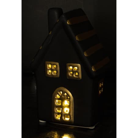 Dolomitowy czarny domek LED 19x12x6,5 cm JOUDA small