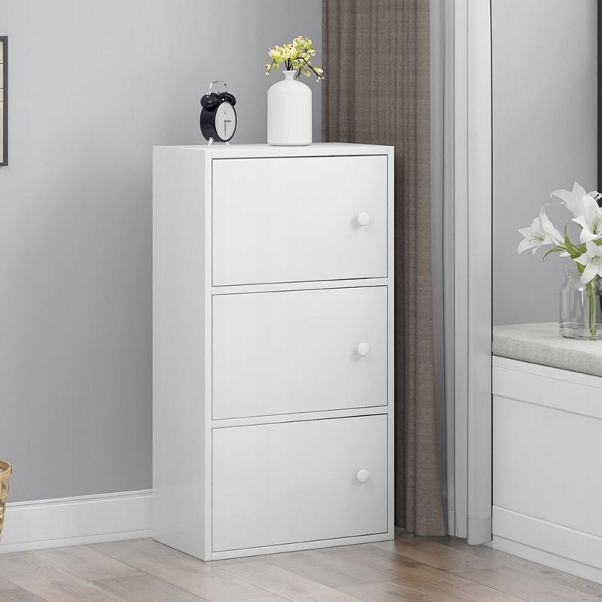 Nowoczesna pojemna komoda szafka duża biała skandynawski loft retro 3 półki