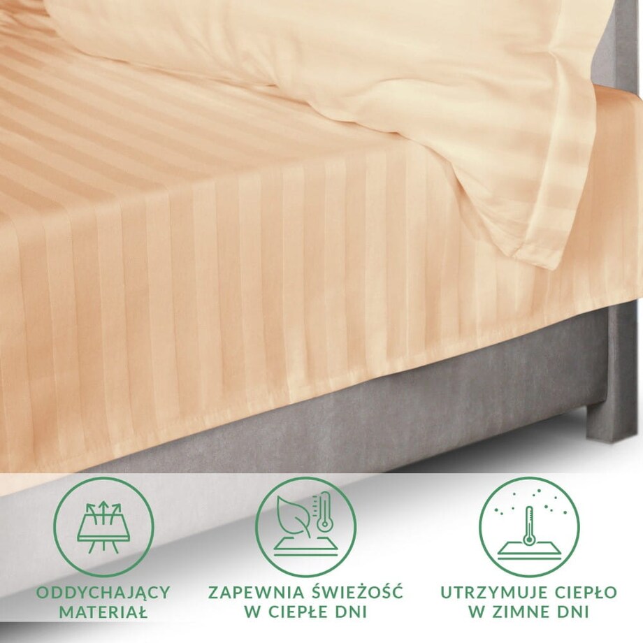 Prześcieradło bambusowe satyna bawełniana 160x240 Bamboo paski, beżowe