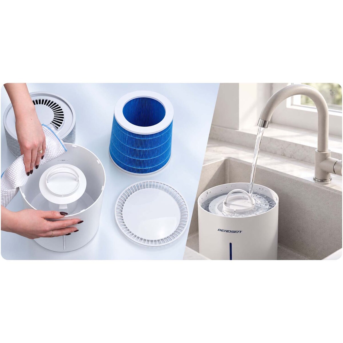 Nawilżacz powietrza Berdsen BD-503 ewaporacyjny 350 ml/h 5L oczyszczacz biały
