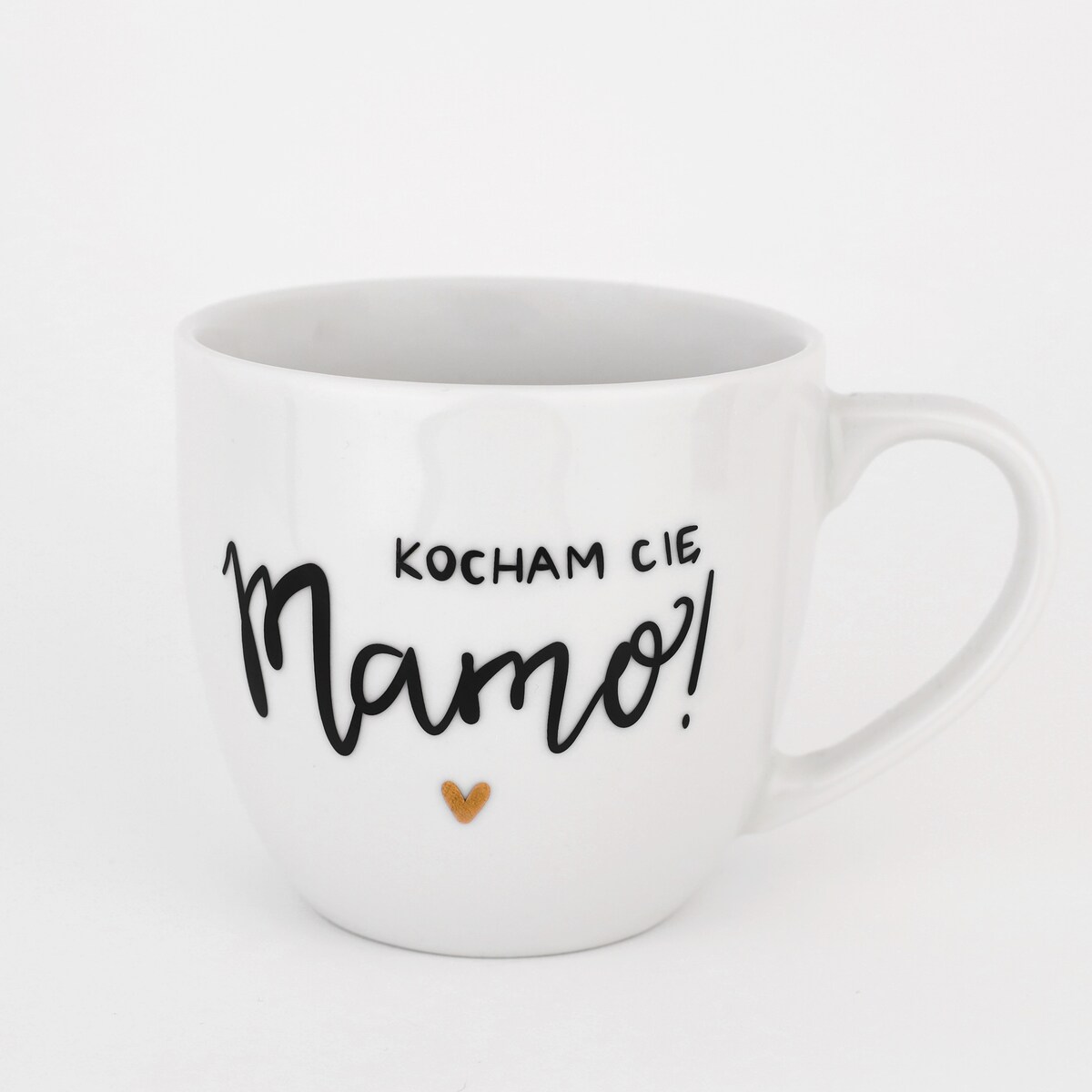 Biały kubek porcelanowy 300 ml - napis kocham cię mamo ze złotym sercem na dzień matki dla mamy