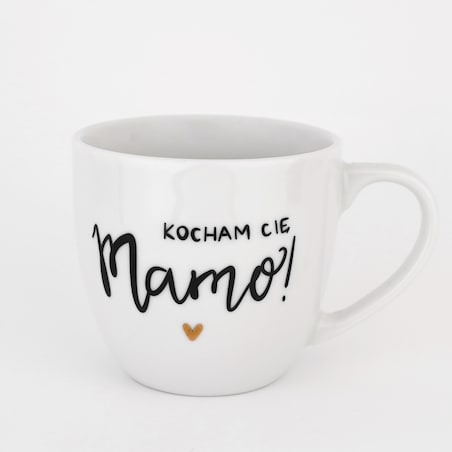 Biały kubek porcelanowy 300 ml - napis kocham cię mamo ze złotym sercem na dzień matki dla mamy