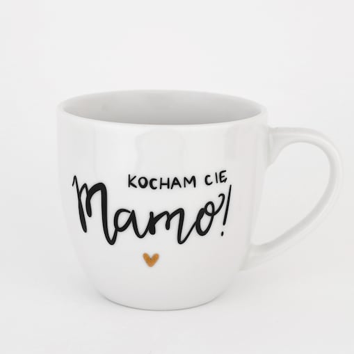 Biały kubek porcelanowy 300 ml - napis kocham cię mamo ze złotym sercem na dzień matki dla mamy