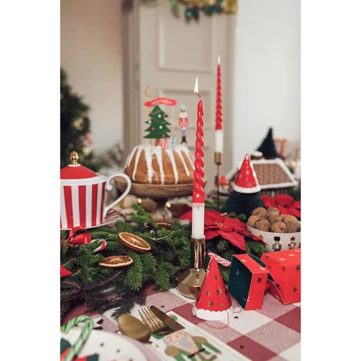 Świece stożkowe Mikołaj, 25 cm, mix