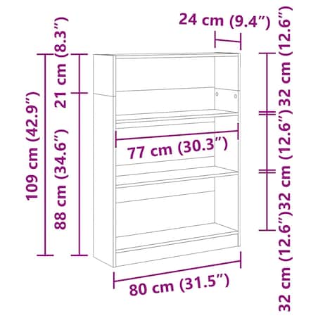 vidaXL Regał, biały, 80x24x109 cm, materiał drewnopochodny
