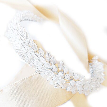 Szeroka srebrna opaska gałązka do włosów z kryształkami