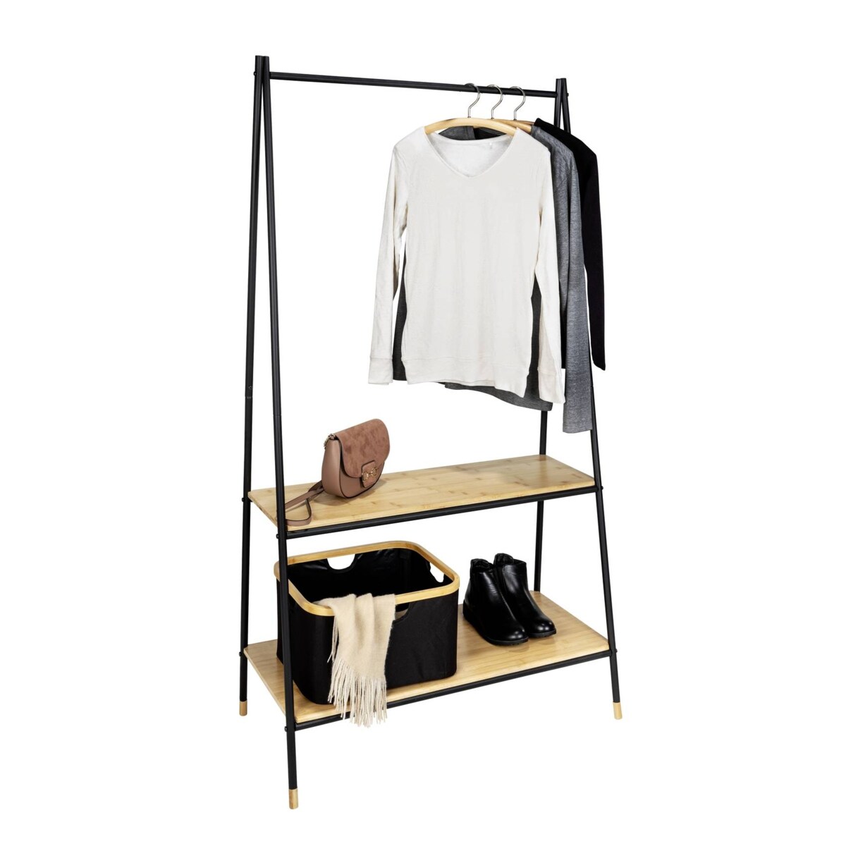 Stojący wieszak z bambusowymi półkami, 90 x 167 x 42 cm, Loft, WENKO