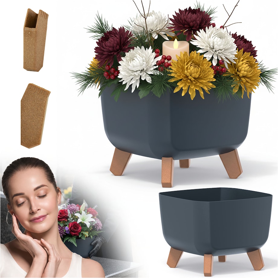 Donica Na Cmentarz Doniczka Na Nóżkach Na Wszystkich Świętych Antracytowa 24 Cm