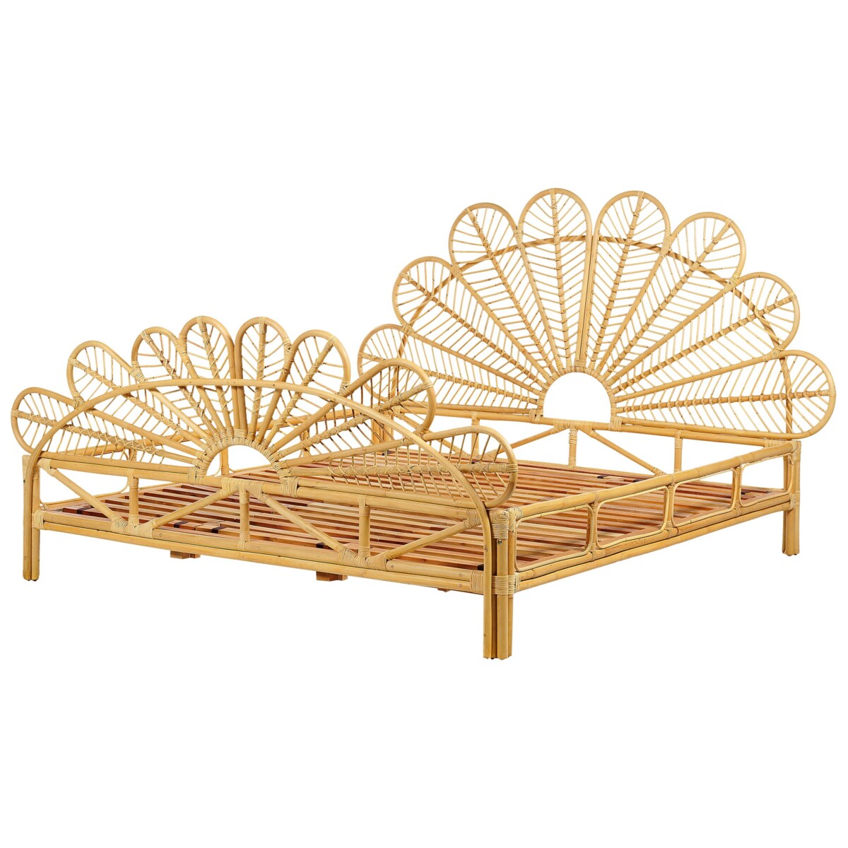 Łóżko paw rattanowe 180 x 200 cm jasne drewno FLORENTINE