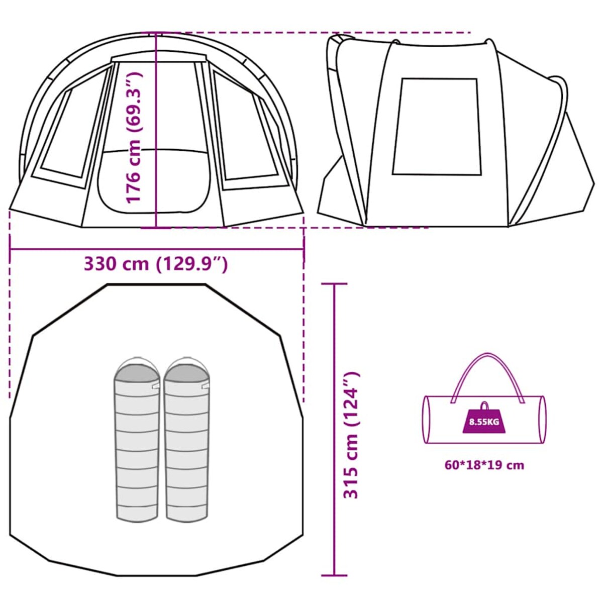 vidaXL Namiot wędkarski, 2-os., brązowy, wodoszczelny