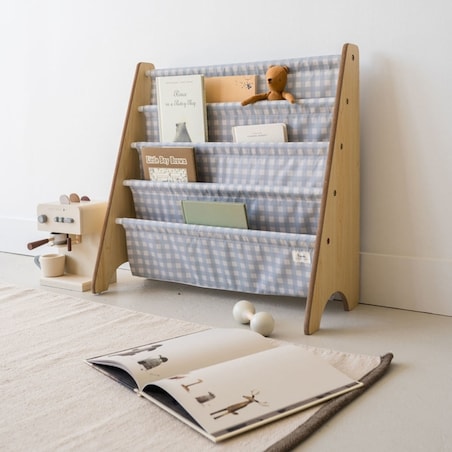 3 Sprouts Stojak na Książki Recycled Gingham Blue