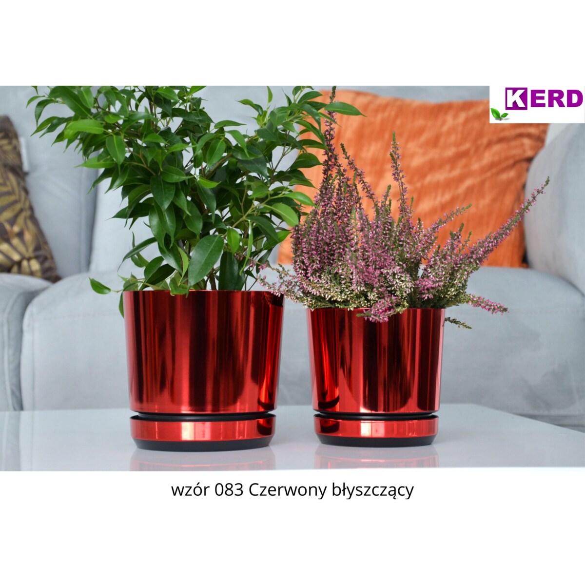 32 cm wzór CZERWONY BŁYSZCZĄCY Doniczka z podstawką wysoki metaliczny połysk elegancka na prezent duża donica