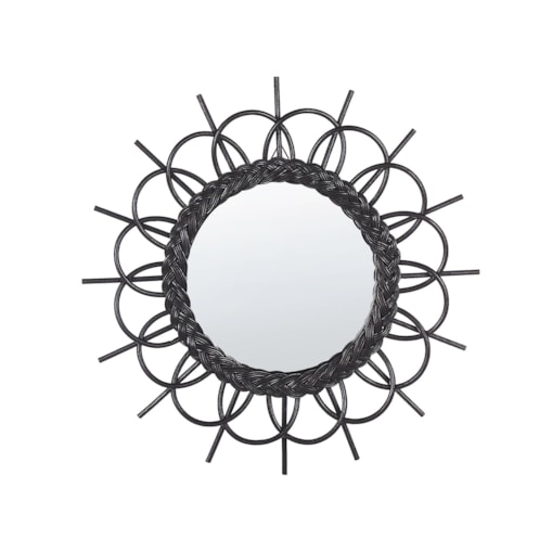 Rattanowe okrągłe lustro ścienne słońce ⌀ 60 cm czarne TELAKIA