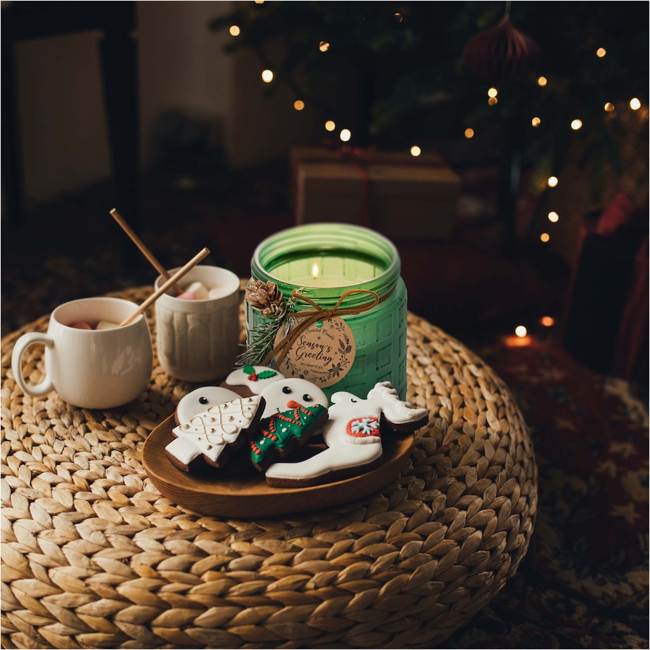 Świeczka Zapachowa Świeca Świąteczna Zapach Drzewny Dekoracja Zielona