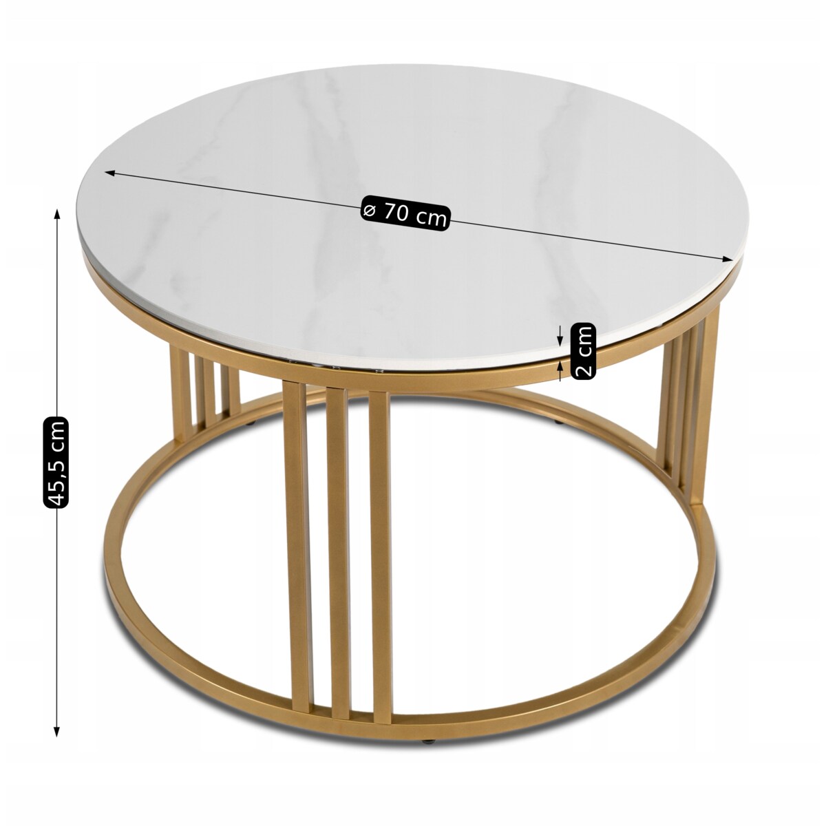 Stolik Kawowy Okrągły Mały Złoty Ława Okrągła Glamour Biały Połysk KORIN