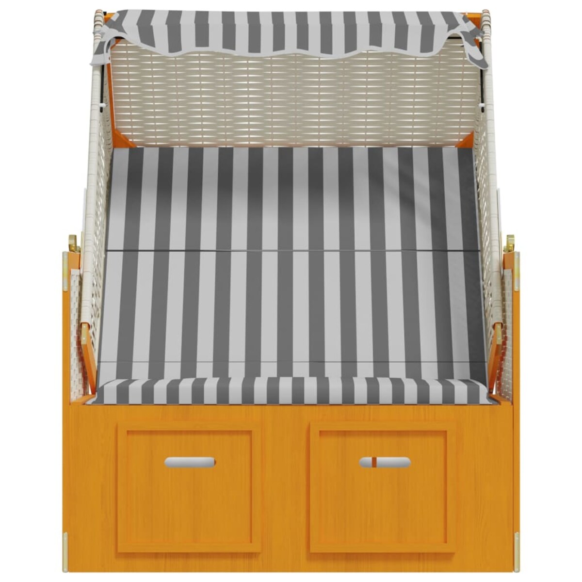 vidaXL Kosz plażowy z zadaszeniem, rattan PE i drewno, biało-szary