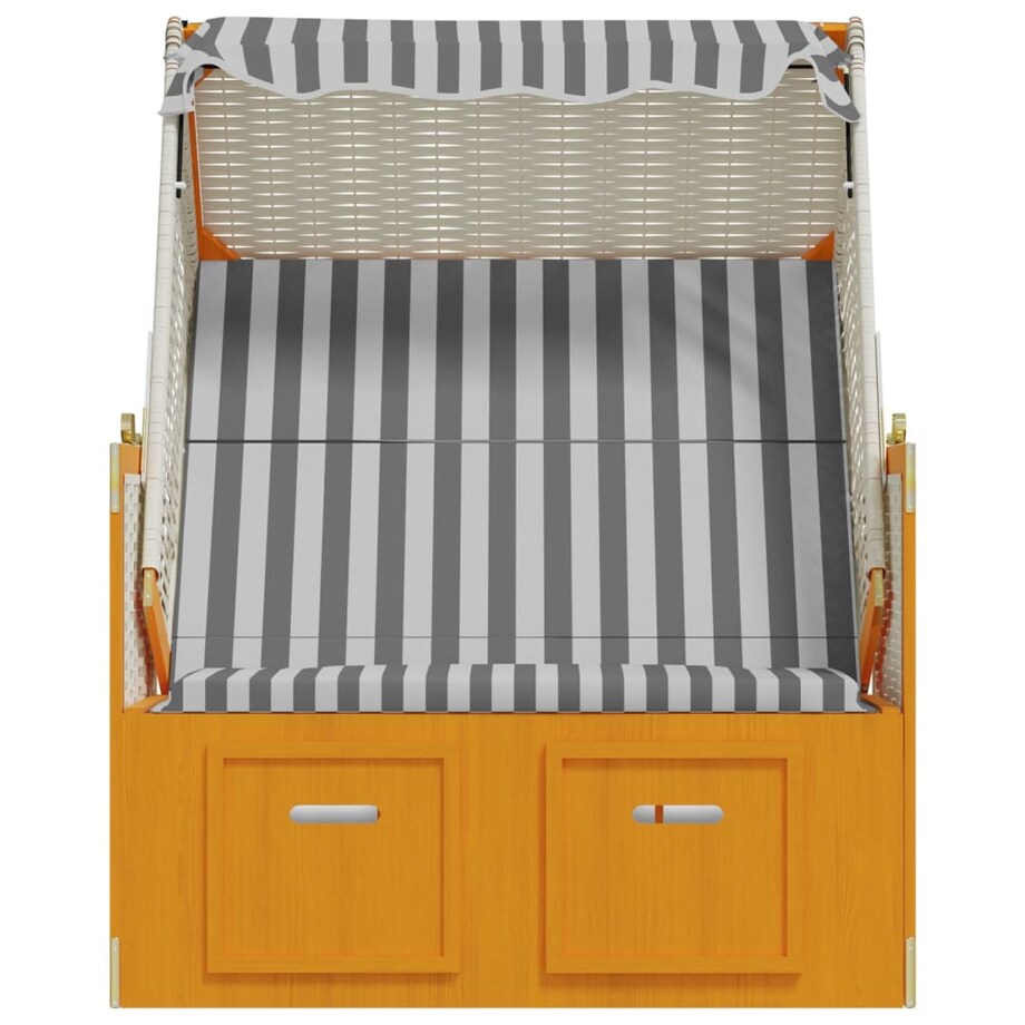 vidaXL Kosz plażowy z zadaszeniem, rattan PE i drewno, biało-szary