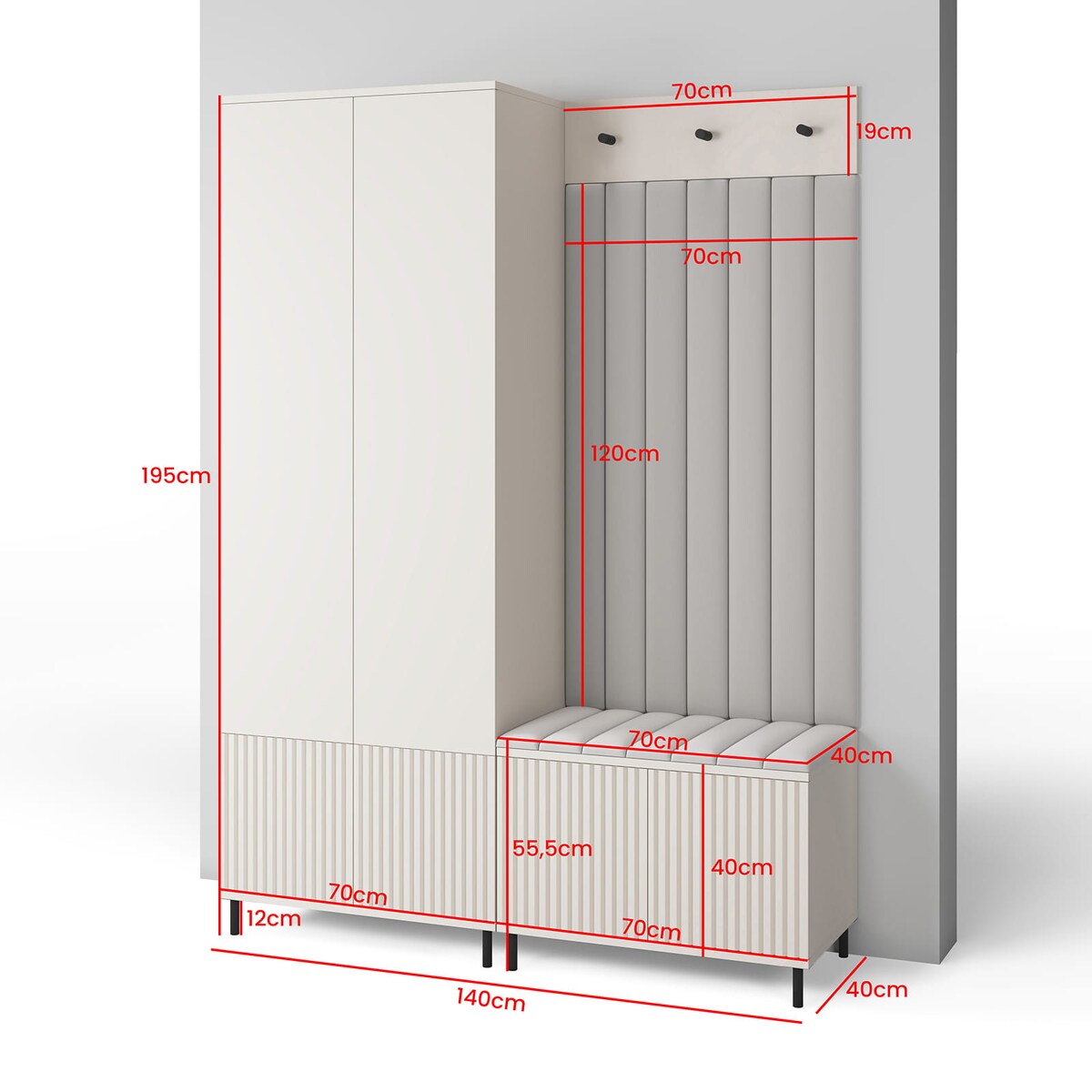 Zestaw szafa szafka na buty Ritmo wersja 1 wysokie nogi rurki Trinity 14 Cashmere