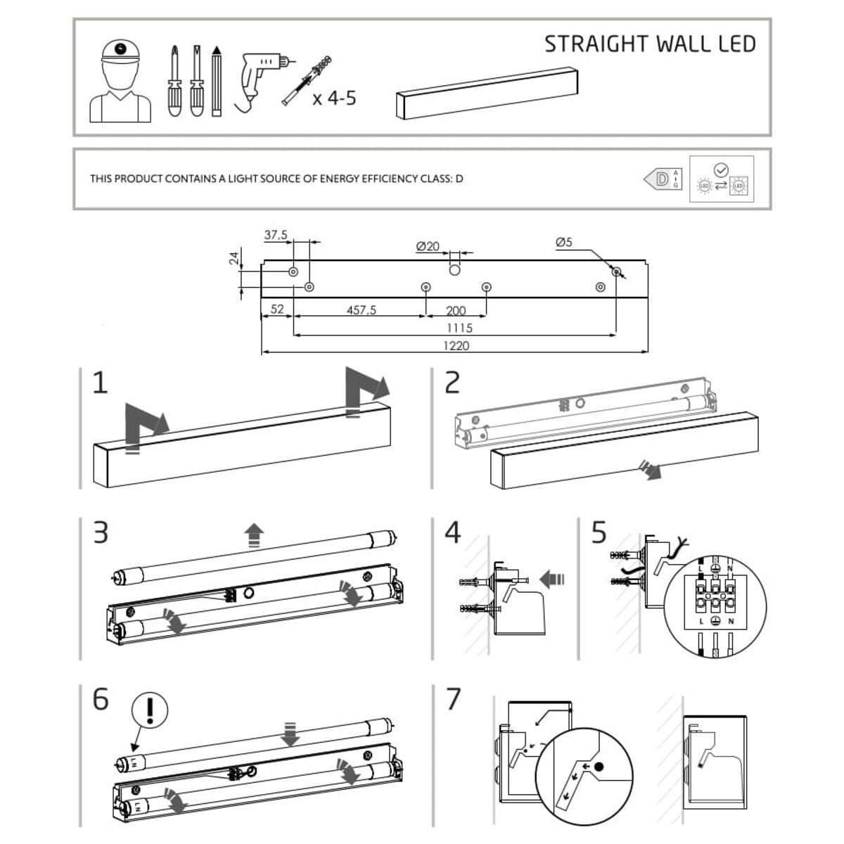Lampa ścienna 7566 STRAIGHT WALL LED L Biały Nowodvorski