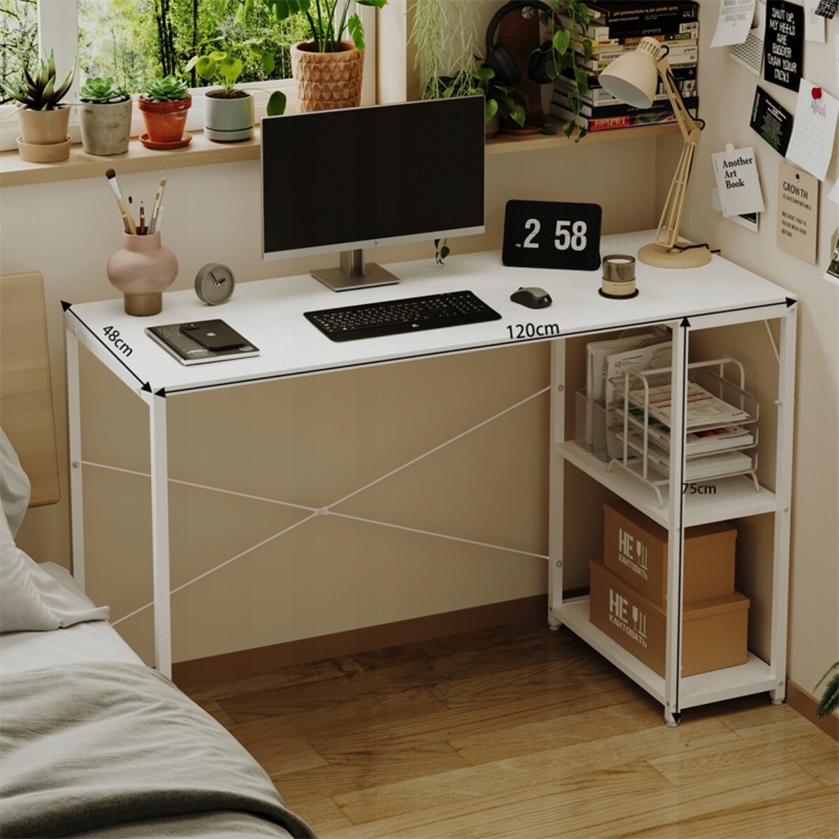 Biurko komputerowe stolik loft białe nowoczesne eleganckie z półkami industrialne stół