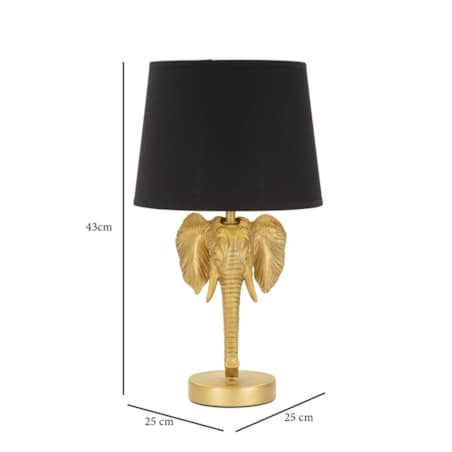 Lampa stołowa Elephant, kolor złoty i czarny, żywica syntetyczna i żelazo, 25 x 25 x 43 cm, 1 x E27, max. 40 W, motyw: słoń / słonie, Mauro Ferretti