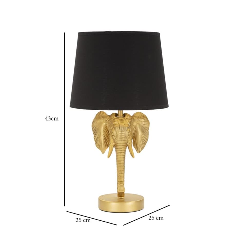 Lampa stołowa Elephant, kolor złoty i czarny, żywica syntetyczna i żelazo, 25 x 25 x 43 cm, 1 x E27, max. 40 W, motyw: słoń / słonie, Mauro Ferretti