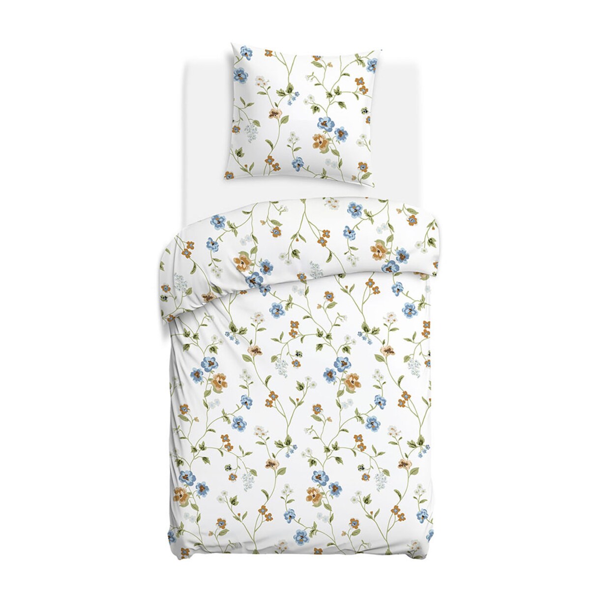 Pościel bawełniana 140x200 Meadowe biała w kolorowe kwiaty, Cottonlove