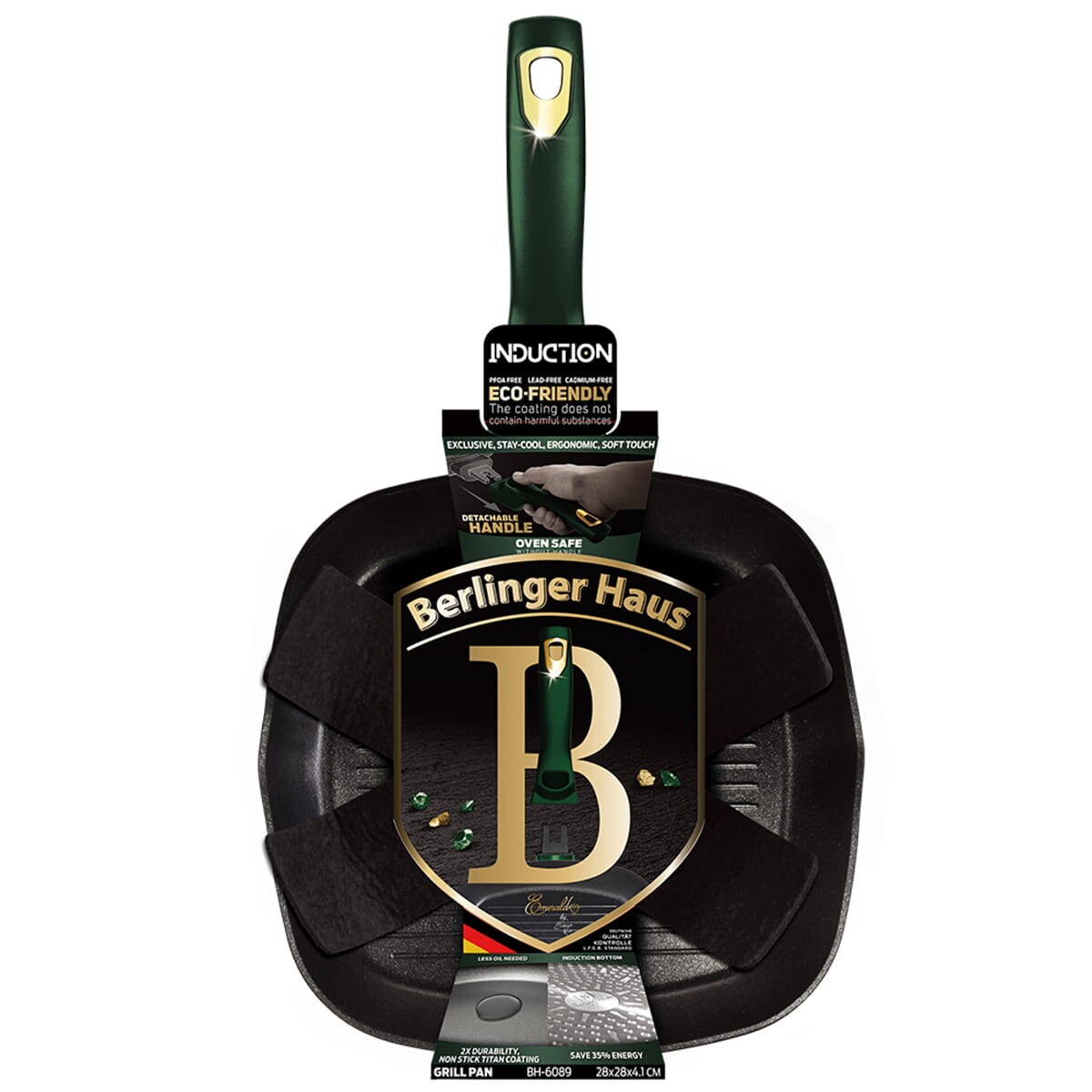 Patelnia z powłoką granitową grill z odpinaną rączką 28cm BERLINGER HAUS Emerald