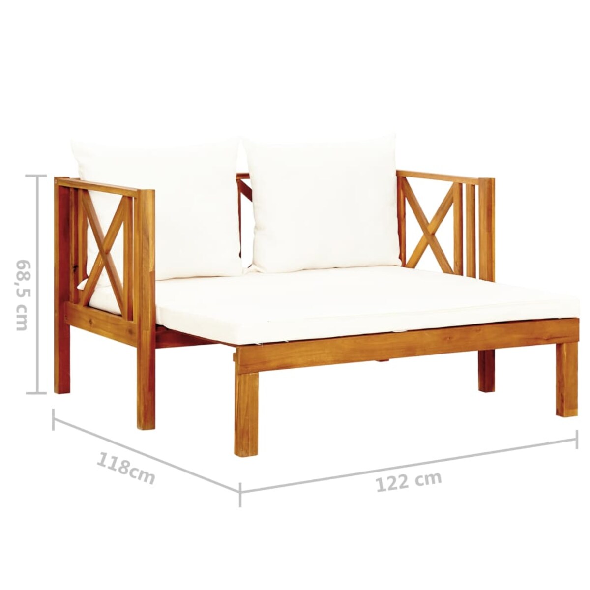 vidaXL 2-osobowa ławka ogrodowa z poduszkami, 122 cm, drewno akacjowe