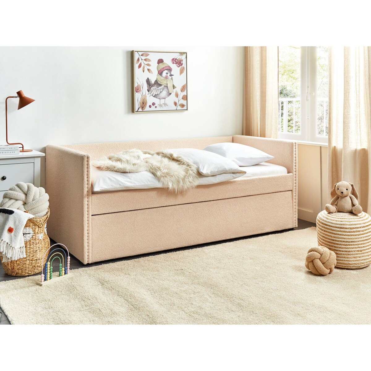 Łóżko wysuwane boucle 90 x 200 cm brzoskwiniowe TROYES