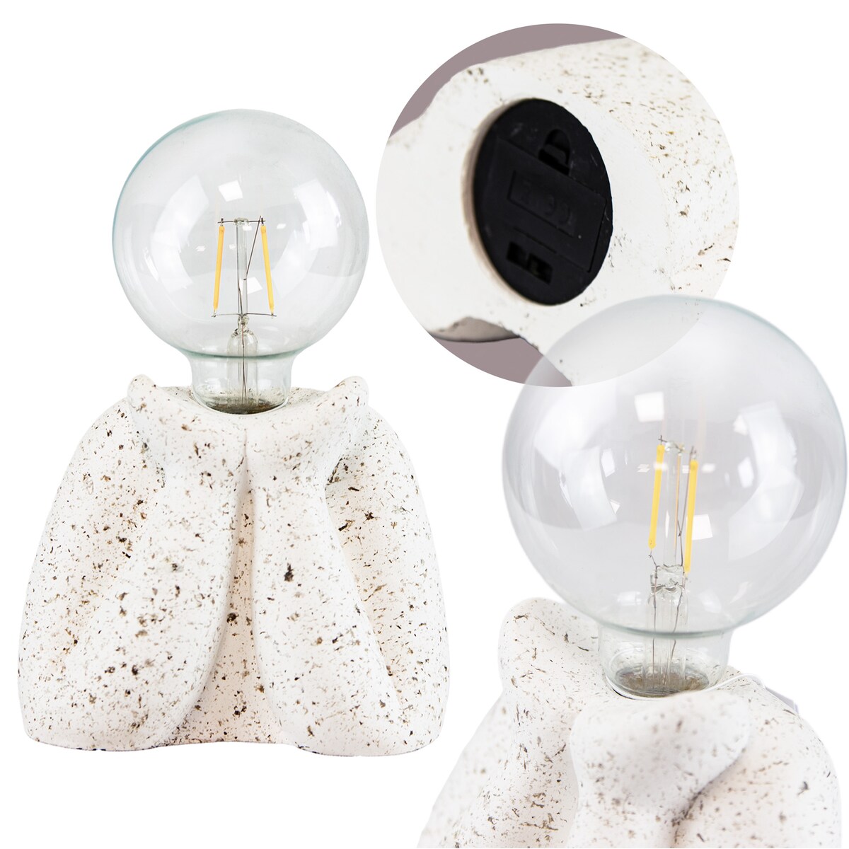 Lampka Nocna Led Stojąca Stołowa Cementowa Dekoracyjna Na Baterie Biała