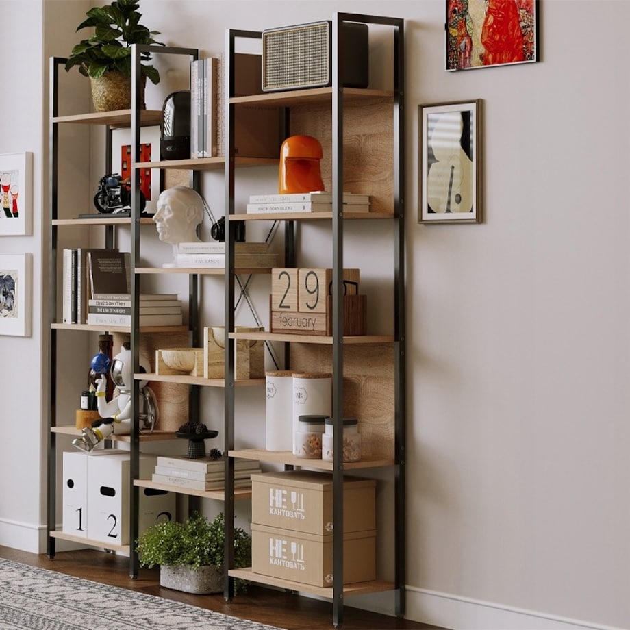 Regał Industrialny Stojący Jasny Brąz Loft Na Książki Pojemny 166 Cm