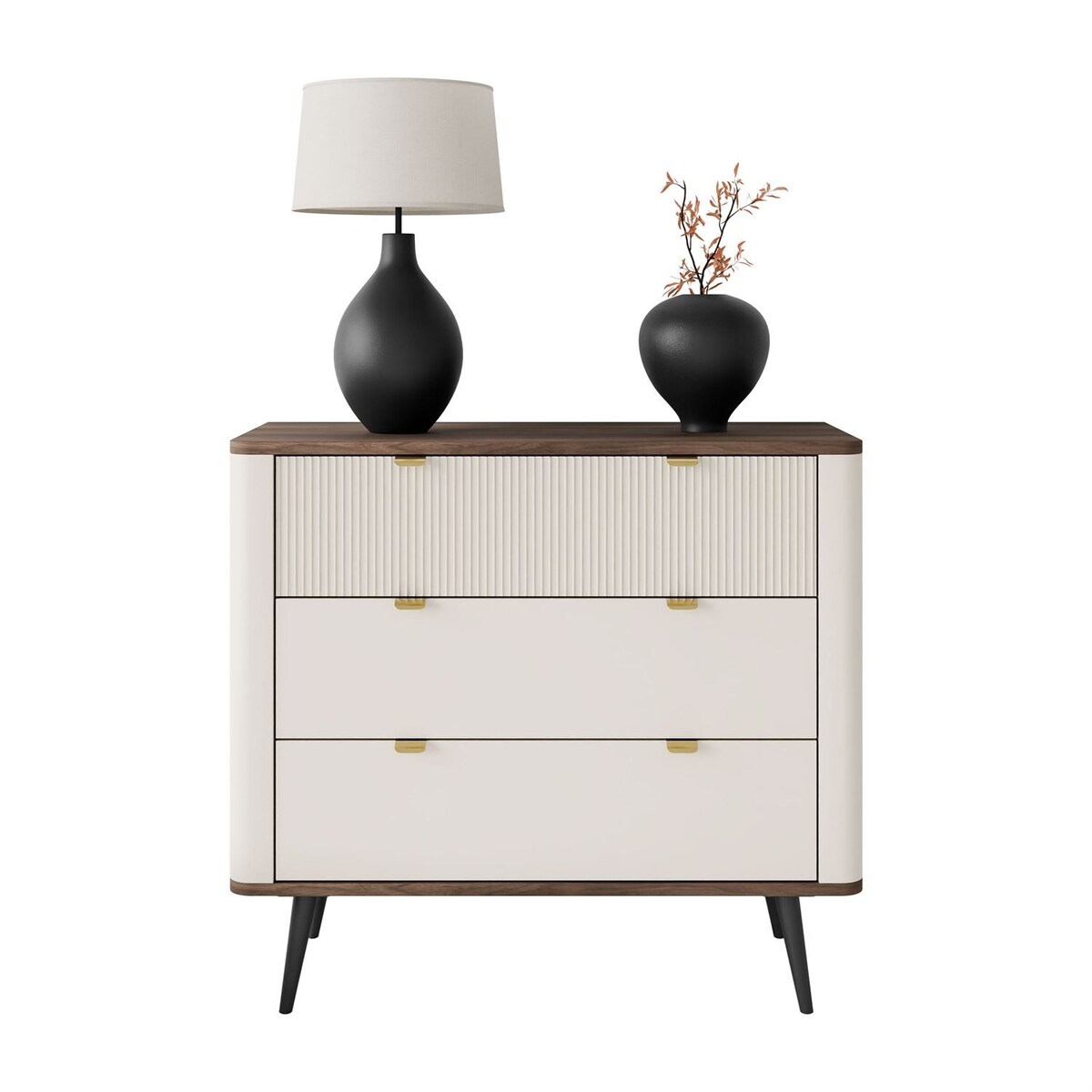 Komoda do salonu AUTUMN 3S na wysokich nóżkach, kaszmir / orzech