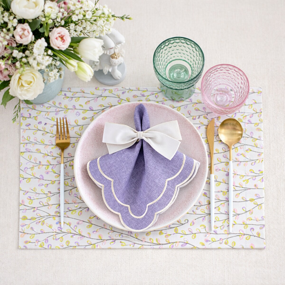 Okrągły obrus z motywem gałązek wierzby Purple Willow – ⌀ 160 cm