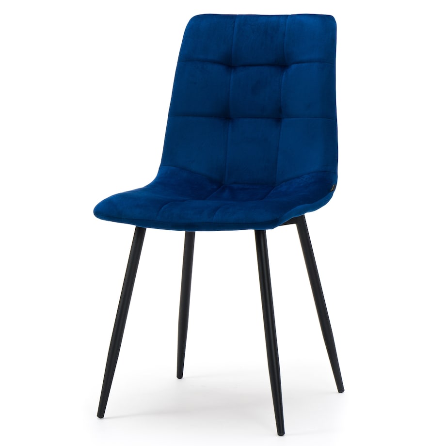 Krzesło tapicerowane pikowane welurowe do salonu jadalni PARMA granatowa
