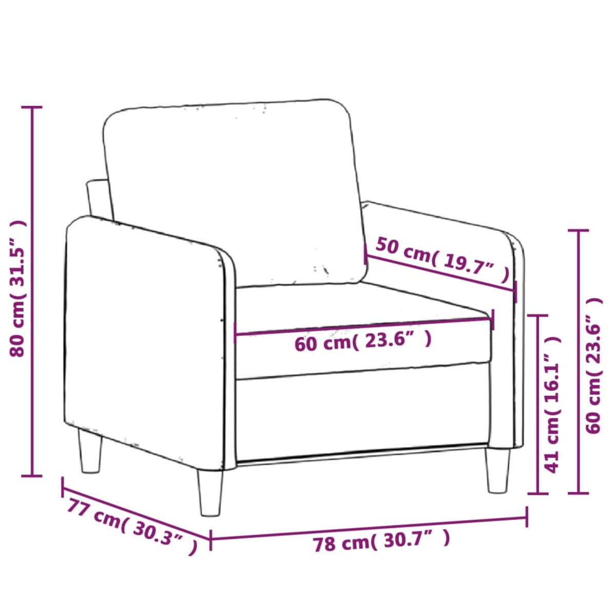 vidaXL Fotel, ciemnoszary, 60 cm, obity aksamitem