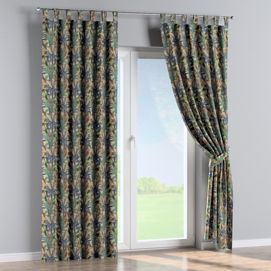 Zasłona na szelkach 1 szt. 130x260 zielono-niebieskie motywy roślinne