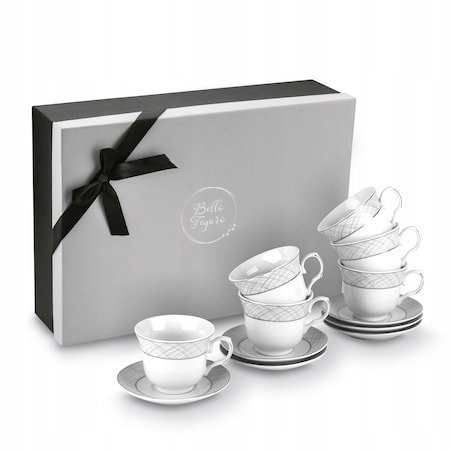 W PUDEŁKU Komplet filiżanek do kawy ze spodkami 250 ml NA PREZENT 6szt box