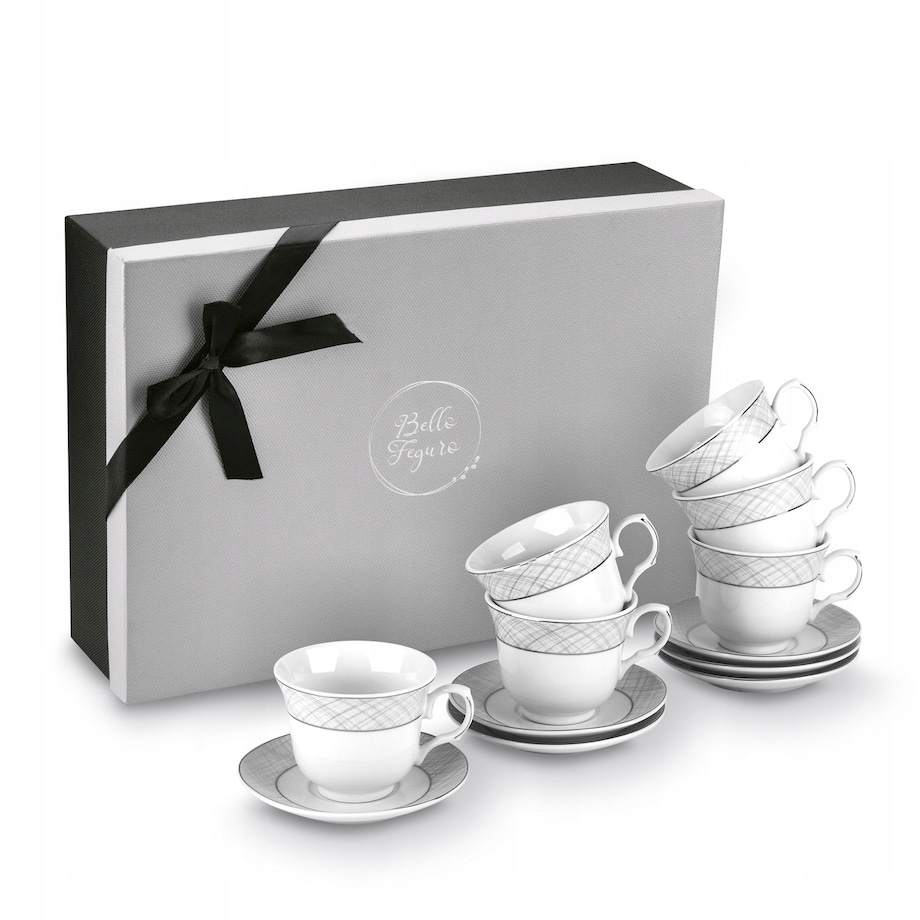 W PUDEŁKU Komplet filiżanek do kawy ze spodkami 250 ml NA PREZENT 6szt box