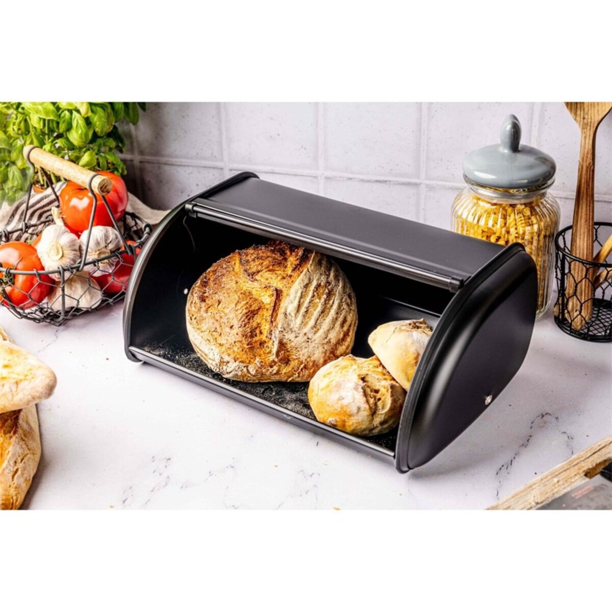 Przechowywanie żywności Kinghoff chlebak stalowy 44cm matowy czarny KH1834