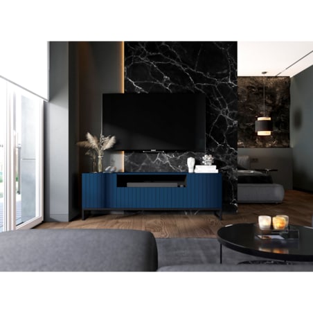 Szafka RTV Glamour Granatowy Mat Komoda RTV Loft Industrialna 150 cm Metalowa Rama