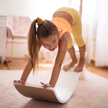 MeowBaby® Deska do Balansowania z filcem 80x30cm dla dzieci. Drewniany Balance Board naturalny, Filc szary autostrada