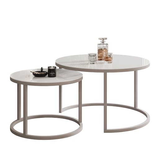 Okrągłe stoliki kawowe CIRI 2w1 kaszmir białe szkło