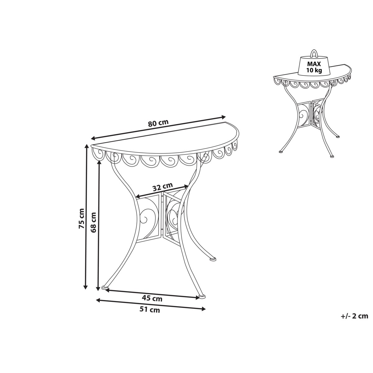 Stolik bistro JUINA 36 x 80 cm Metal Jasnobeżowy