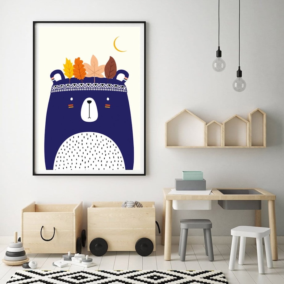 Poster Story, Plakat, Obraz - Niebieski Miś Wódz, wymiary 21 x 30 cm