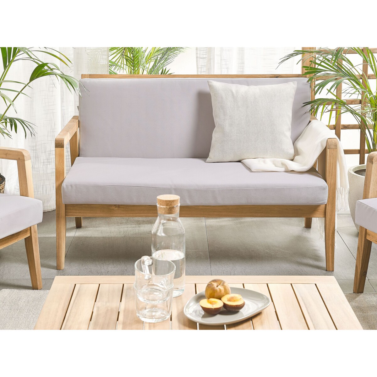 Zestaw ogrodowy ze stolikiem dla 4 osób PALLANO Drewno akacjowe Beżowoszary