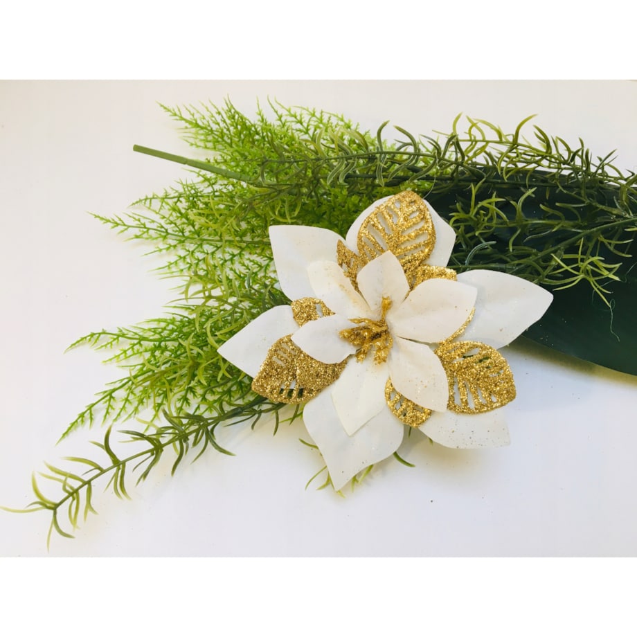 KWIAT GWIAZDA BETLEJEMSKA biała na stroik bukiet święta brokatowa złoty